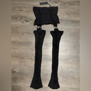 NWT Dolls Kill / Widow Coming In Hot Mini Skirt & Leg Warmers Set